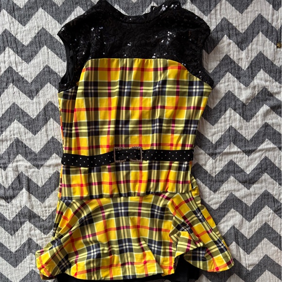 Revolution Yellow and Black Plaid Kids XXLC dance skating dress - Picture 2 of 9